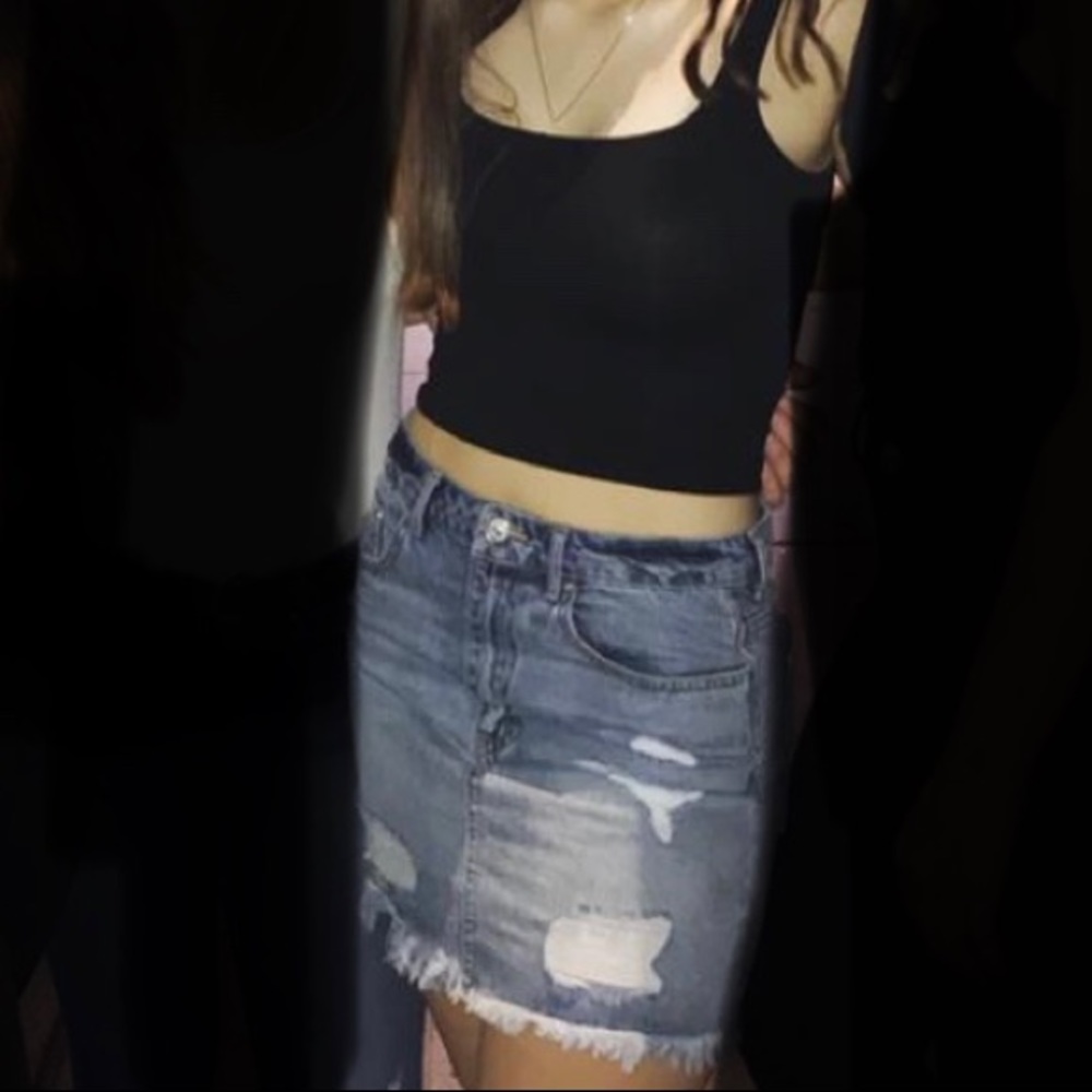 Ripped Denim Skirt